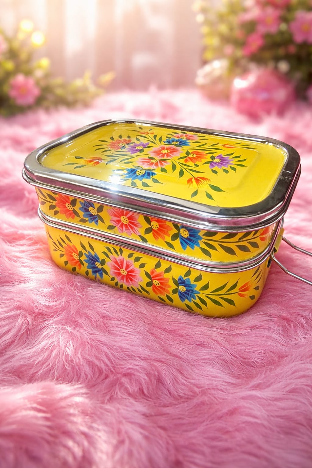 Hand painted tiffin Box, Indian lunch box, Stainless Steel Lunch Box, Hand Painted Lunch Box, Enamelware Tiffin Box, Hand painted Canisters